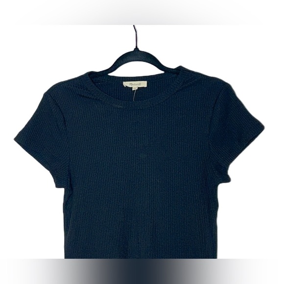 NWT Madewell Black Ribbed Crewneck Tee with Short Sleeves, Slim Fit, Size Medium - Picture 6 of 12